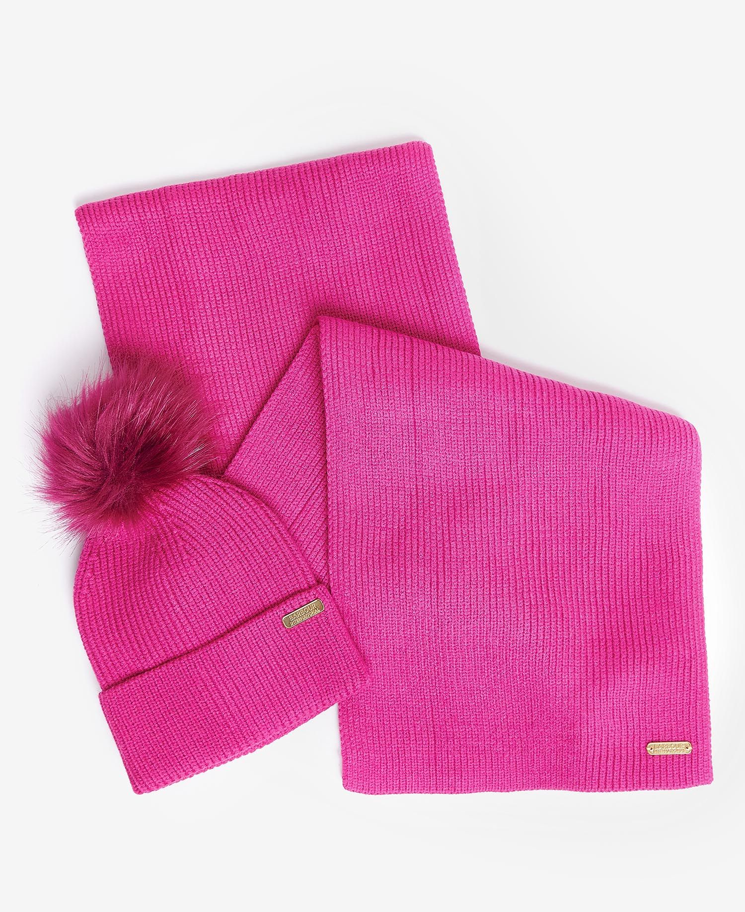 Barbour international Mallory Beanie Scarf Gift Set Fushia Lily Spiders Whitby