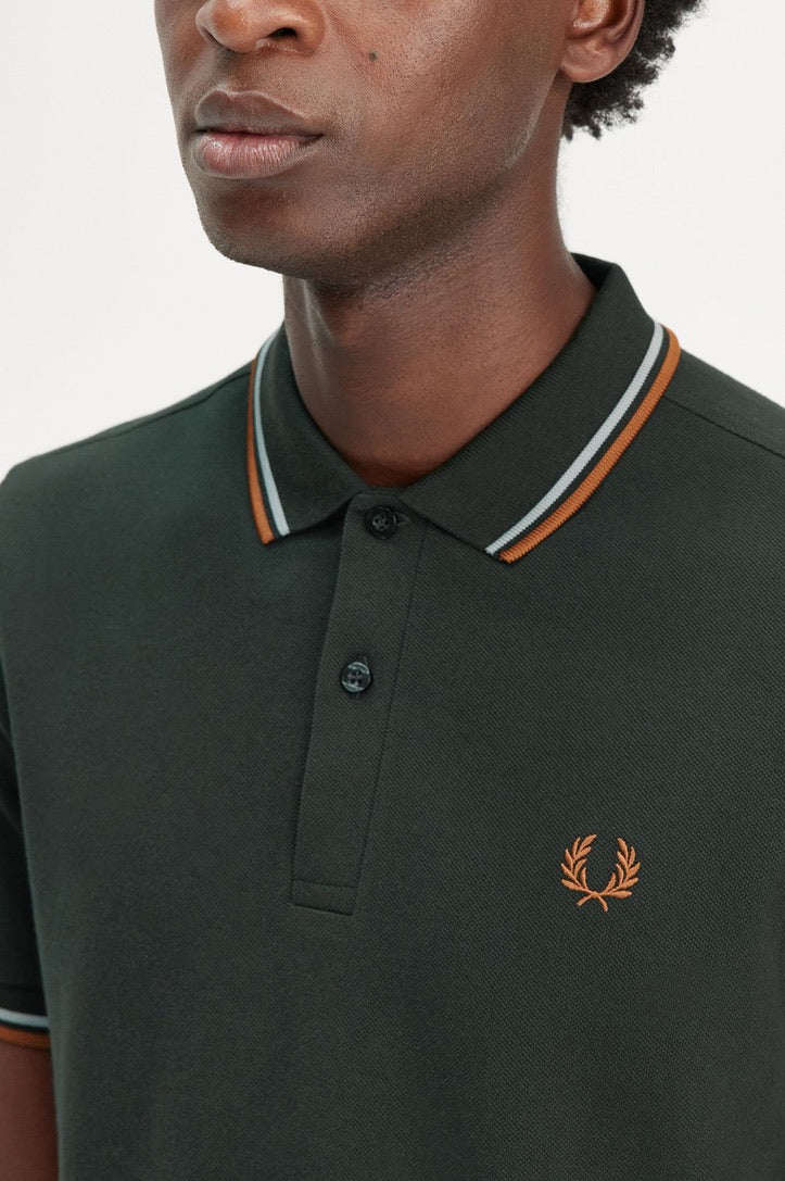 Fred Perry Twin Tipped Polo Shirt - Night Green/Marmalade