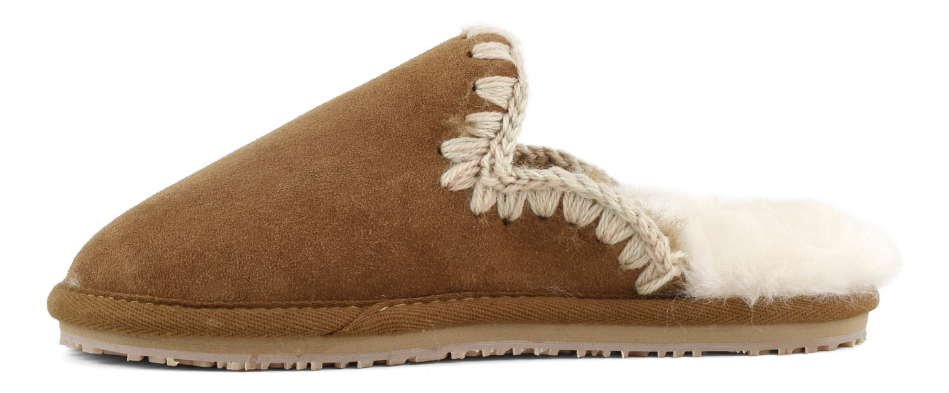 Mou Boots Suede Slipper Eskimo Stitch - Cognac