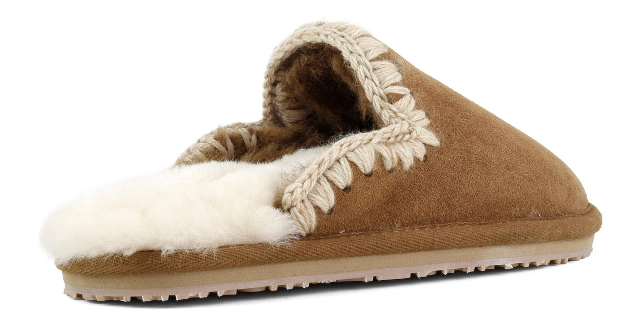 Mou Boots Suede Slipper Eskimo Stitch - Cognac