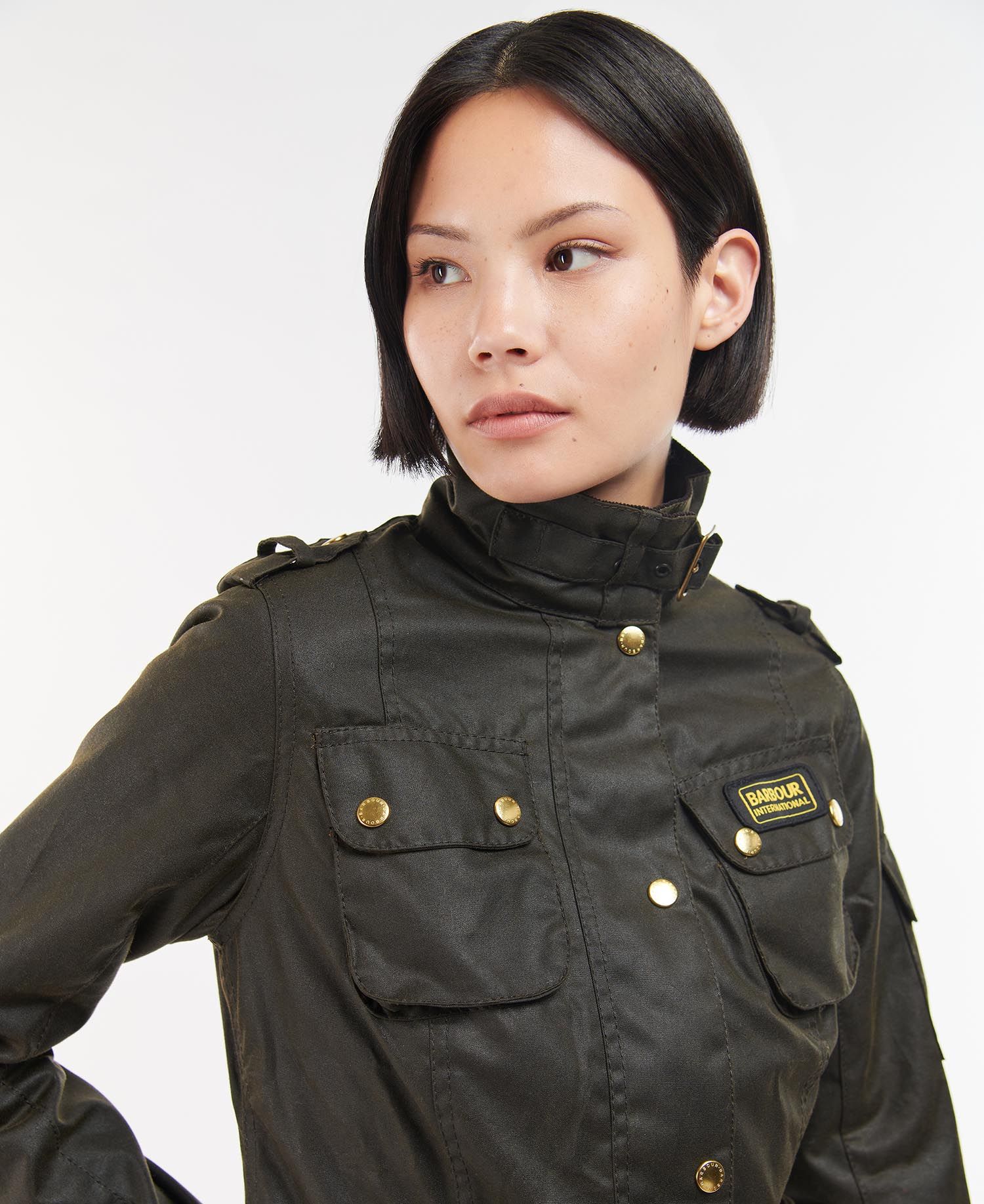 Womens BARBOUR Olive Waxed Motorcycle Smu International Jacket Size UK 10 top US 8